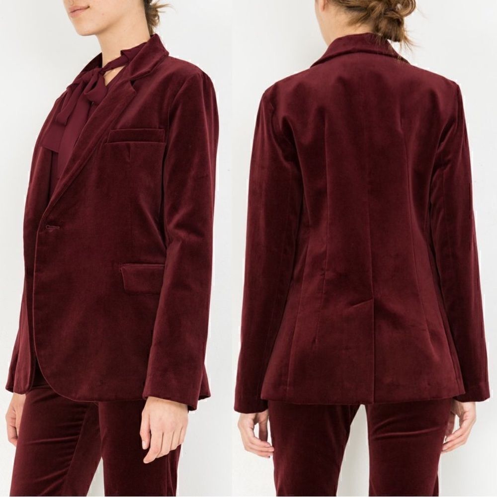 Nili Lotan Classon Velvet Burgundy Single Breasted One Button Jacket Blazer Sz 8 - Picture 3 of 7